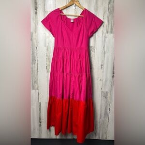Peyton & Parker Colorblock Pink Red Tiered Short Sleeve Cotton Maxi size small